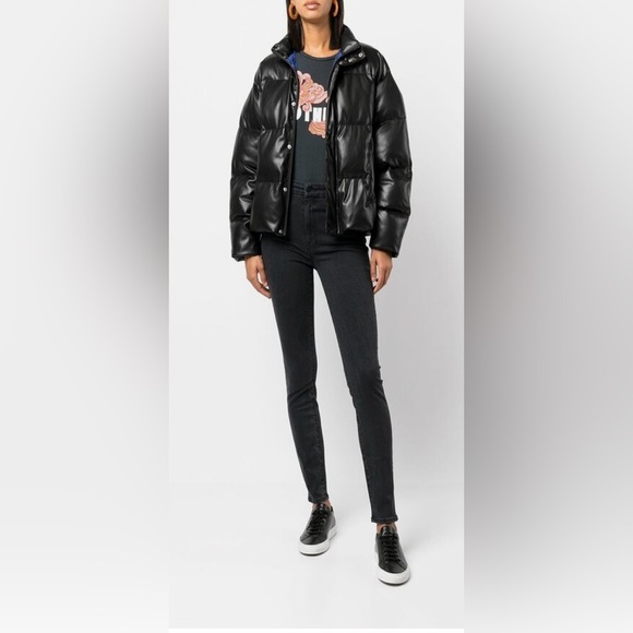 MOTHER Black The Drop Pillow Talk Faux Leather Puffer Jacket Coat Women Medium - Picture 16 of 16